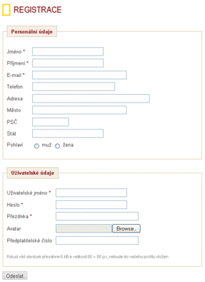 Obrázek 1 - Registrace a personalizace